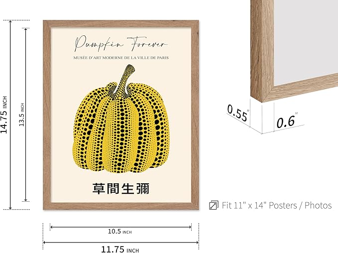 Poster Master Vintage Poster - Retro Pop Art Print - Gift for Artist, Friend - Pumpkin Forever, Black Dot, Modern, Abstract - Wall Decor for Home, Office, 11x14 Beige Framed