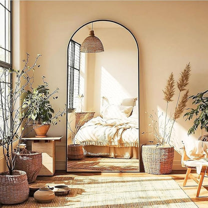 KOMCOTE 71x28 Inch Arched Floor Mirror - Full Length Black Standing Mirror for Bedroom, Living Room, Dressing - Tall Leaner Mirror with Arch Design, Wall or Free-Standing Decor