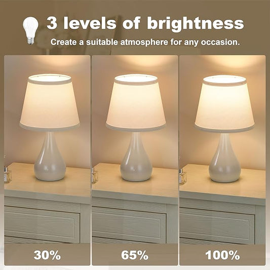 17.3'' Modern Dimmable Touch Lamps for Nightstand 2pcs, Table Lamps for Living Room, Reading Desk Lamp for Office, Bedside Lamps with Iron Base, Small Lamp for Bedroom, Bulb Included, Cream