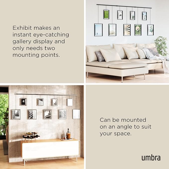 Umbra Exhibit Picture Frame Gallery Set, Adjustable Wall Collage Displays Nine Photos (Four 5x7" and Five 8x10"), Set of 9, Black