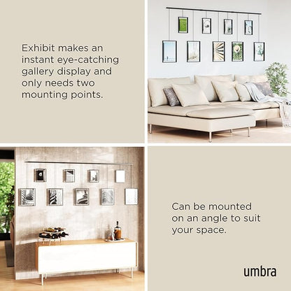 Umbra Exhibit Picture Frame Gallery Set, Adjustable Wall Collage Displays Nine Photos (Four 5x7" and Five 8x10"), Set of 9, Black