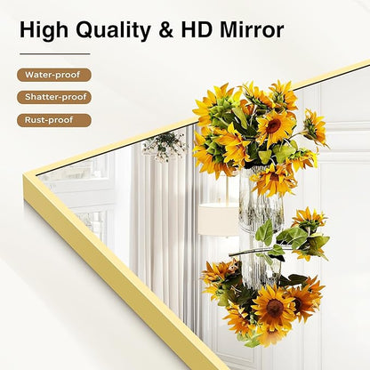 COFENY 36x55inch Bathroom Mirror, Gold Rectangle Mirror with Thin Metal Frame, Large Rectangular Wall Mirror for Bathroom, Living Room, Hair Salon, Big Farmhouse Mirror Hang Horizontal/Vertical