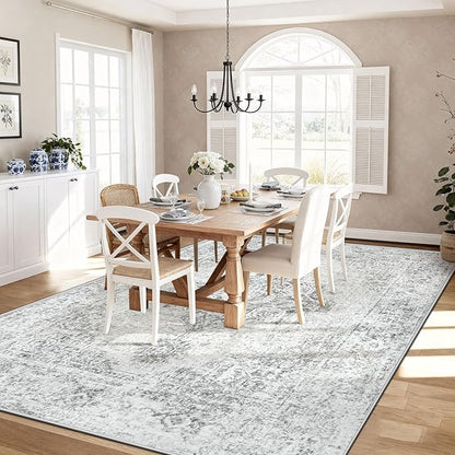 8x10 Area Rugs for Living Room, Washable Vintage Boho Medallion Rug Non Slip Low Pile Floor Carpet for Bedroom Dining Room Home Office (Grey, 8'x10')