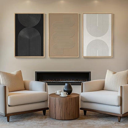 Large 3D Textured Framed Boho Neutral Abstract Wall Art, Set of 3 Modern Paintings Artwork for Walls, Black White Brown Minimalist Geometric Pictures for Living Room, Entryway, Dining Room Wall Decor