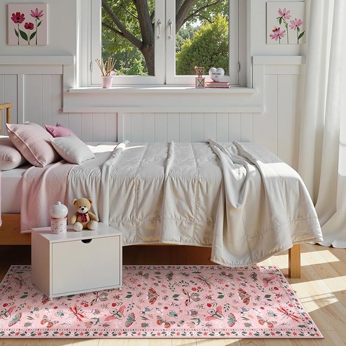 Lahome Insect Washable Runner Rug, 2x6 Kitchen Runners for Hallways 6 Feet Non Slip, Soft Laundry Room Rug Ultra-Thin Long Carpet for Bathroom Bedroom Entryway Vionnet, Pink