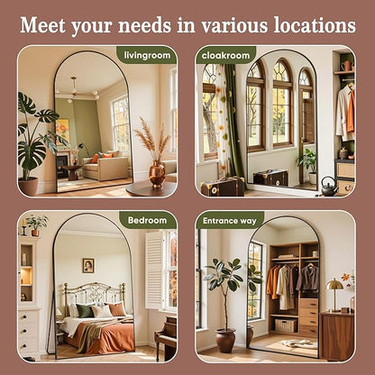 Full Length Mirror, 72"x44" Arched Full Body Mirror, Oversized Floor Mirrors, Leaning Free Standing Mirrors, Hanging Mounted Large Mirrors for Bedroom Dressing Room, Cloakroom, Black