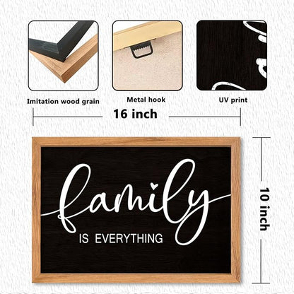 AuraPeak Family Is Everything Wall Decor Rustic Dining Room Sign for Horizontal Home Living Room Entryway Hallway Wood Hanging Plaque Wall Art Decoration (Wood Black 16"×10")