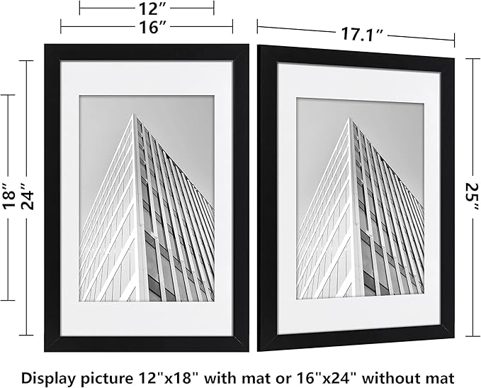 ELSKER&HOME 16x24 Poster Frame 3 Pack, Black Picture Frame Display Poster 12 x 18 with Mat or 16 x 24 Without Mat, Horizontal and Vertical Wall Mounting