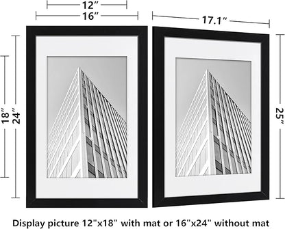 ELSKER&HOME 16x24 Poster Frame 3 Pack, Black Picture Frame Display Poster 12 x 18 with Mat or 16 x 24 Without Mat, Horizontal and Vertical Wall Mounting