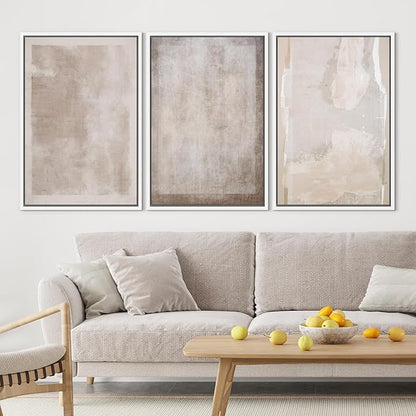 SIGNLEADER Framed Canvas Print Wall Art Set Soft Abstract Beige and Taupe Minimalist Texture Illustrations Boho Decorative for Living Room, Bedroom, Office - 16"x24"x3 WHITE