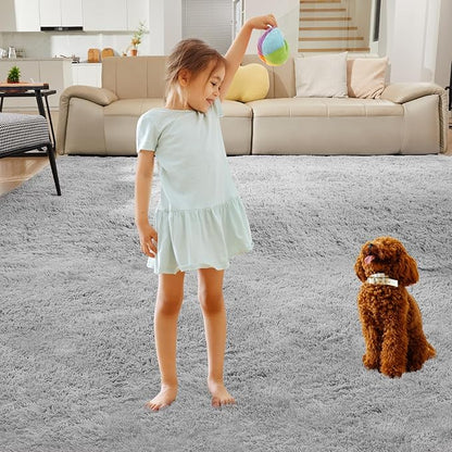 Ultra Soft Rug for Living Room, 5X8 Fluffy Shag Area Rug for Bedroom, Modern Shaggy Carpets Fuzzy Rug for Teens Dorm Nursery Home Decor Aesthetic, Upgrade Anti-Skid Durable, Light Grey