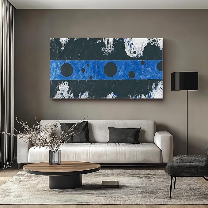 Iallbin Abstract Canvas Wall Art, Large Wall Art for Living Room, for Wall Modern Paintings Wall Decor Living Room (Abstract, Black and Blue, 48L x 24W)