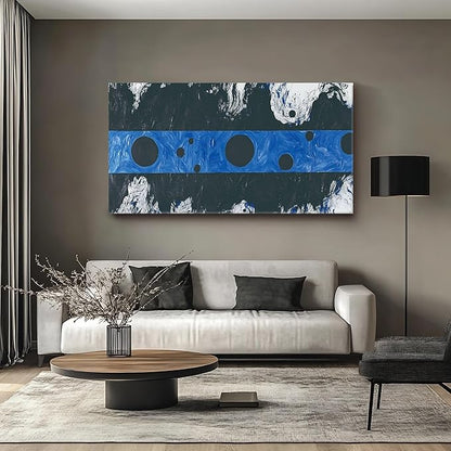 Iallbin Abstract Canvas Wall Art, Large Wall Art for Living Room, for Wall Modern Paintings Wall Decor Living Room (Abstract, Black and Blue, 48L x 24W)