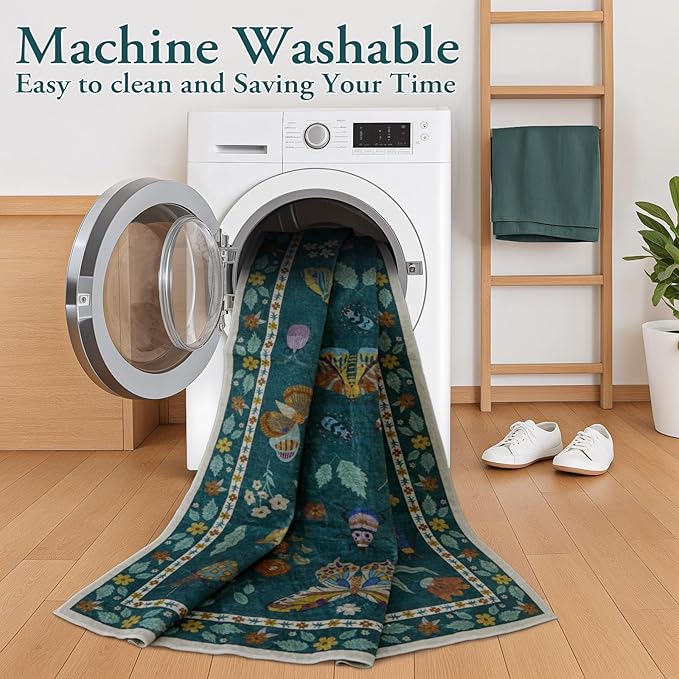 Lahome Insect Washable Small Area Rug, 3x5 Area Rug for Bedroom Living Room, Non-Slip Soft Accent Throw Carpet for Kitchen Office Entryway Bathroom Office Vionnet, Dark Green