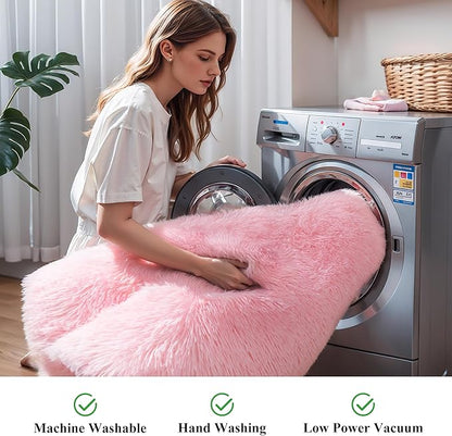 KCHOWUA Pink Fluffy Fuzzy Small Area Rugs for Bedroom Girls,3'x5' Machine Washable Plush Pastel Throw Cute Rug for Living Room,Modern Soft Shag Shaggy Furry Floor Nursery Kids Dorm Room Carpets