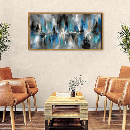 Black Framed Navy Blue Abstract Canvas Wall Art Modern Minimalist Painting for Bedroom Neutral White Blue and Grey Picture Wall Decor Graffiti Artwork for Bathroom Living Room Home Decoration 24x48