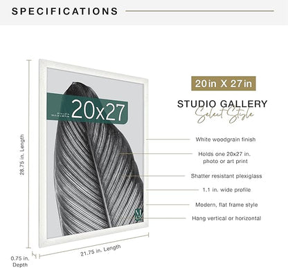 MCS Studio Gallery 20x27 Poster Frame White Woodgrain Engineered Wood, Vertical & Horizontal Wall Hanging Large Picture Frame for Photos, Posters & Art Prints (1-Pack)