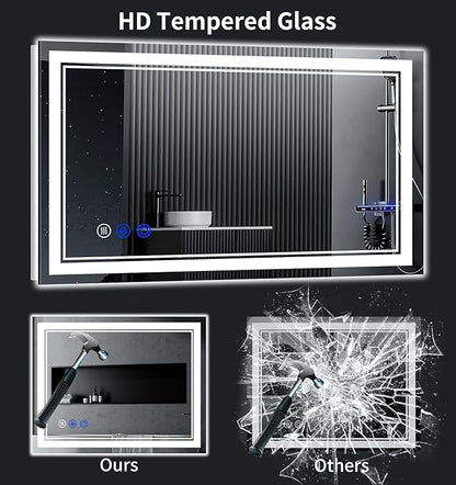 55"x30" LED Bathroom Mirror with Anti-Fog, Stepless Dimmable Lights, 3 Color Modes, Shatter-Proof Tempered Glass,Waterproof Design