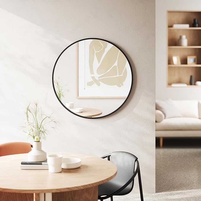Umbra Hub Round Wall Mirror with Rubber Frame, Modern Style for Bathroom, Entryway, Living Room and More, 37-Inch, Black