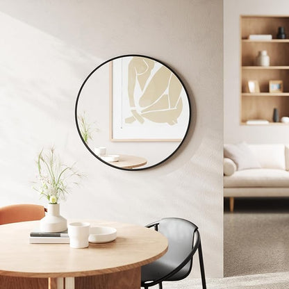 Umbra Hub Round Wall Mirror with Rubber Frame, Modern Style for Bathroom, Entryway, Living Room and More, 37-Inch, Black