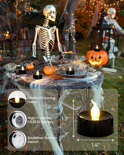 merrynights Black Candles, 24 Pack Tea Lights Candles Battery Operated, LED Tealight Candle, Flameless Votive Candle for Fall Holiday Decor, Theme Party -1.4" D X 1.3" H