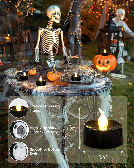 merrynights Black Candles, 24 Pack Tea Lights Candles Battery Operated, LED Tealight Candle, Flameless Votive Candle for Fall Holiday Decor, Theme Party -1.4" D X 1.3" H