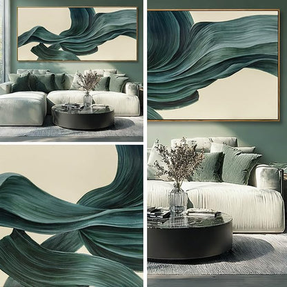 Large Abstract Canvas Wall Art 32x70 Inch, Dark Green Framed Canvas Wall Art, Modern Horizontal Printed Wall Art with Wooden Frame for Living Room Home Decor