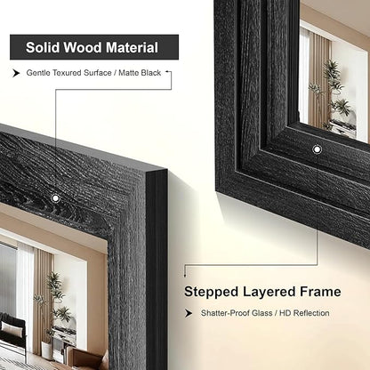 Wood Framed Mirrors for Wall, Black Bathroom Vanity Mirror for Over Sink 24 x 36, Vintage Wall Mirror for Bathroom Sink Hallway Entryway Bedroom Living Room Farmhouse Boho Style