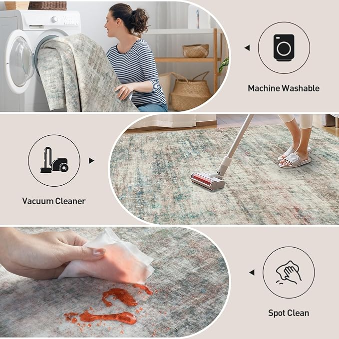 5x7 Area Rugs Washable Rug: Modern Abstract Living Room Rug Soft Anti-Skid Thin Carpet Indoor Floor Non-Shedding Carpets for Bedroom Dining Room Farmhouse Nursery Home Office - Multi Color