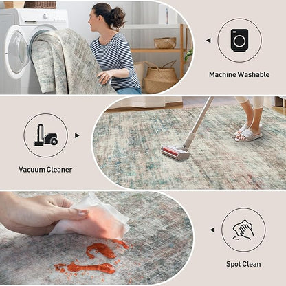 5x7 Area Rugs Washable Rug: Modern Abstract Living Room Rug Soft Anti-Skid Thin Carpet Indoor Floor Non-Shedding Carpets for Bedroom Dining Room Farmhouse Nursery Home Office - Multi Color