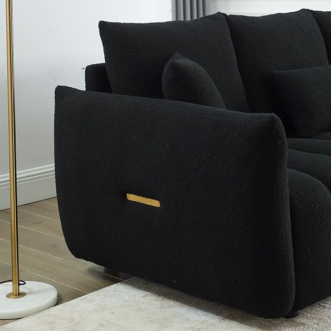 Antetek Teddy Sofa Set for Living Room, 2 Pieces Modern Deep Seat Oversized 3-Seater Cloud Boucle Couch for Bedroom, Office, Apartment, Furniture Set, 78-inch, Black (2 Pieces)