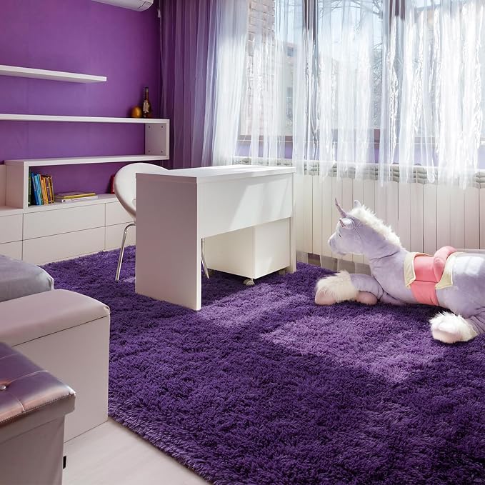 Andecor Soft Fluffy Bedroom Rugs, 3 x 5 Feet Indoor Shaggy Plush Area Rug for Boys Girls Kids Baby College Dorm Living Room Home Decor Floor Carpet, Purple