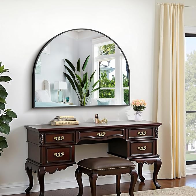 CIRCUMI Arched Wall Mirror, 40"x32" Black Arched Mirror with Tempered Glass, Metal Frame, Large Size for Entryway Table, Mantel,Living Room,Over Sink,Arch Mirror for Decor,Shatterproof&Crystal-Clear