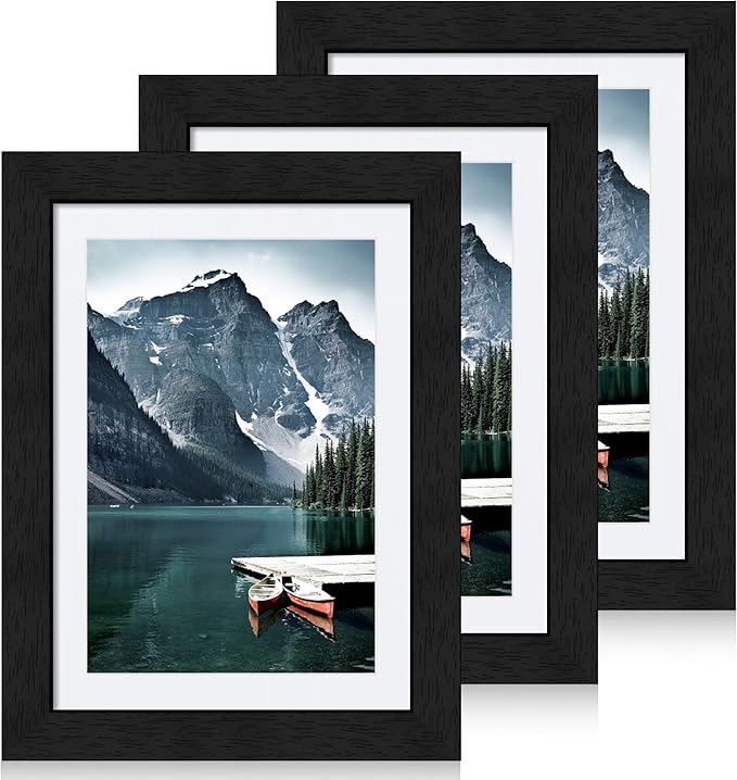 Hongkee 5x7 Black Picture Frames set of 3, Made of Wooden and Glass Photo frame - Displays Picture 4x6 with Mat or 5 x 7 without Mat, Desktop & Wall Collage Frame set