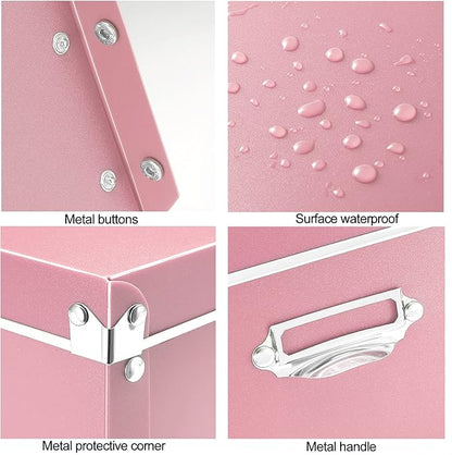 SEEKIND Storage Box, Decorative Storage Bins with Lid,3 in 1 Set,Plastic,with Handles,Press-Stud Fastening,Moisture-proof,Foldable for Space Saving Storage,for Clothes,Cosmetic,Blankets (Pink) … …