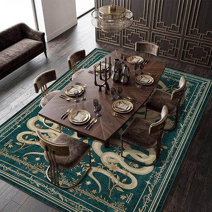 Garvee Snake Gothic 9x12 Area Rug Dark Whimsical Moody Witchy Unique Soft Thin Large Carpet for Living Room Bedroom Dining Room Playroom Indoor Decor Low Pile TPE Backing Blue Green
