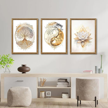 ICHZUMW Tree of Life Zen Canvas Wall Art, Yoga Room Wall Decor, Abstract Lotus Flower Yin Yang Taichi Paintings, Spiritual Pictures Prints Artwork, Living Room Bedroom Spa Meditation Space, 12x16in