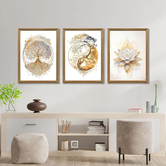 ICHZUMW Tree of Life Zen Canvas Wall Art, Yoga Room Wall Decor, Abstract Lotus Flower Yin Yang Taichi Paintings, Spiritual Pictures Prints Artwork, Living Room Bedroom Spa Meditation Space, 12x16in