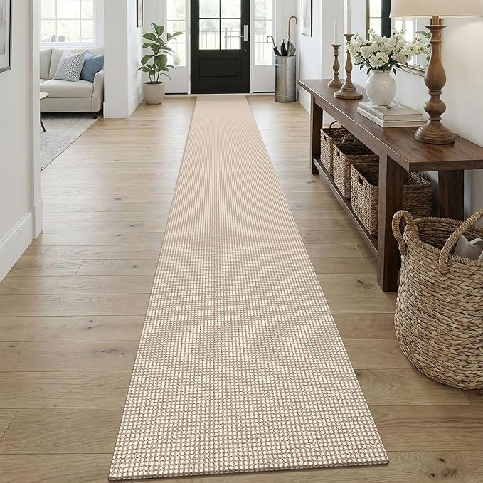KOZYFLY Braided 2x20 Runners Rugs for Hallway, Extra Long Washable Runner Rug, Woven Non Slip Kitchen Runner, Cotton Entryway Rug, Floor Carpet for Entry, Aisle, Hall, Ivory/Camel/Brown