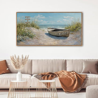 AJAZIKO Coastal Canvas Wall Art Paintings - Beach Wall Pictures for Living Room with and Ocean Themes - Boat Wall Decor and Ocean Wall Art for Home Artwork for Walls 20×40IN