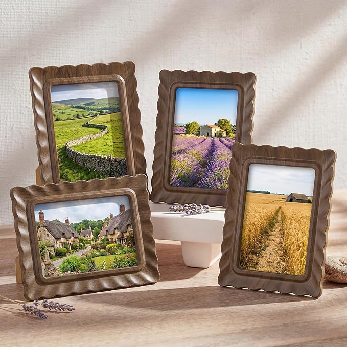 Novabright 4 Pcs 5 x 7 Inch Wood Scalloped Petal Picture Frame Vintage Photo Frame with Real Glass for Tabletop and Wall Display Home Decor Photo Gallery Family Friend Wedding Graduation Gift
