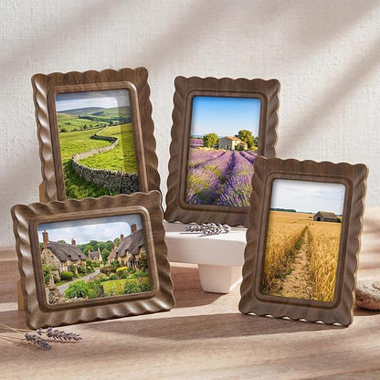 Novabright 4 Pcs 5 x 7 Inch Wood Scalloped Petal Picture Frame Vintage Photo Frame with Real Glass for Tabletop and Wall Display Home Decor Photo Gallery Family Friend Wedding Graduation Gift
