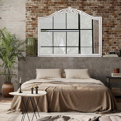 HOITUZYUS 32x42 Inch Ornate Arched Wooden Wall Mirror, Rustic Farmhouse Decorative Mirror for Fireplace, Living Room, Bedroom, Entryway, Bathroom Over Sink