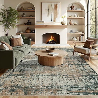 Rugxara Area Rugs 8x10,Large Soft Rugs for Living Room, Washable, Modern Green Abstract Rugs for Bedroom Dining Room, Non-Slip Foldable Thin Indoor Carpet Stain Resistant(Moss Green)