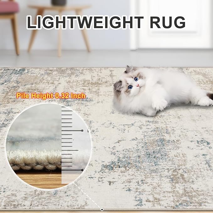 8x10 Area Rugs for Living Room - Washable Rug Modern Abstract Soft Large Neutral Non-Slip Carpet Indoor Floor Stain Resistant Thin Carpets for Bedroom Dining Room Farmhouse Nursery Home Office Multi