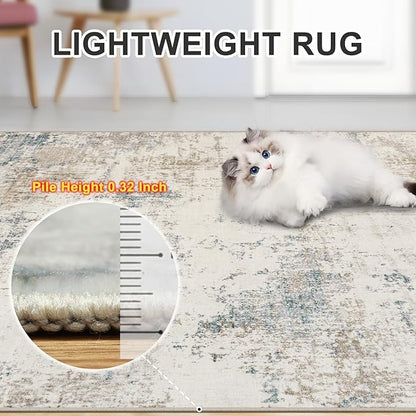 8x10 Area Rugs for Living Room - Washable Rug Modern Abstract Soft Large Neutral Non-Slip Carpet Indoor Floor Stain Resistant Thin Carpets for Bedroom Dining Room Farmhouse Nursery Home Office Multi