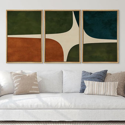 SIGNLEADER Framed Canvas Print Wall Art Set Dark Green Rust Blue Mid Century Abstract Color Block Illustrations Modern Art Boho Decorative for Living Room, Bedroom, Office - 16"x24"x3 NATURAL