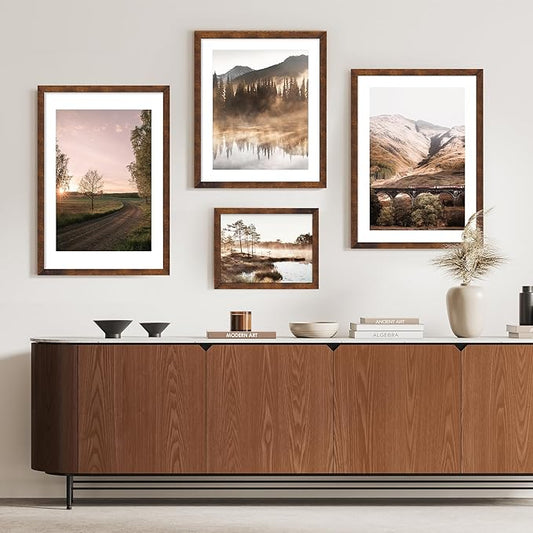 iRahmen 20x28 Poster Frame with 16x24 Mat - Plexiglass Wooden Picture Frames for Photo Wall Gallery Mounting (Dark Brown, Set of 2)