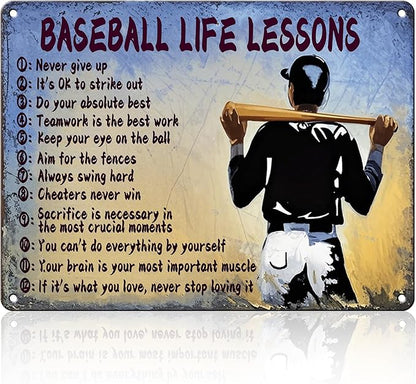 Baseball Life Lessons Metal Tin Sign Baseball Life Lessons Sign Home Kitchen Wall Decor 12x16 Inch Funny Plaque