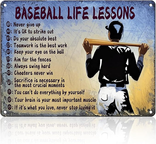 Baseball Life Lessons Metal Tin Sign Baseball Life Lessons Sign Home Kitchen Wall Decor 12x16 Inch Funny Plaque